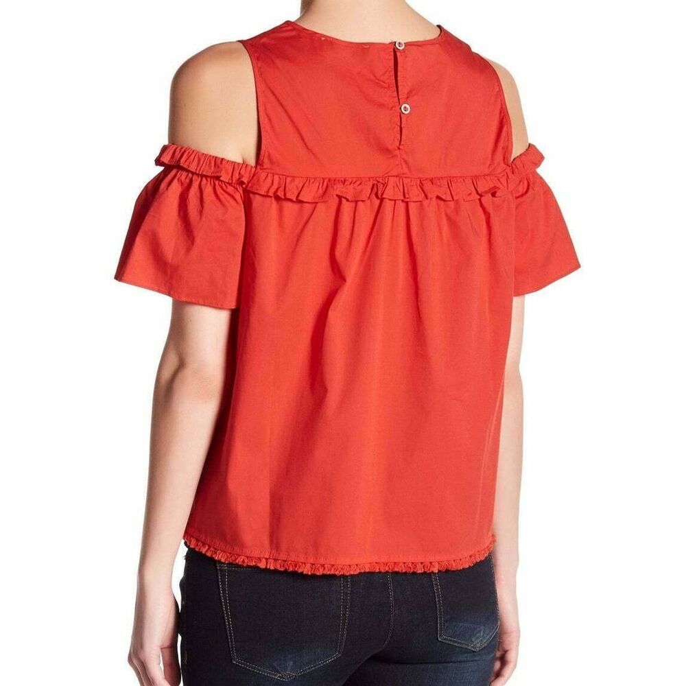 Democracy Red Cold Shoulder Ruffle Sz L - Picture 2 of 12